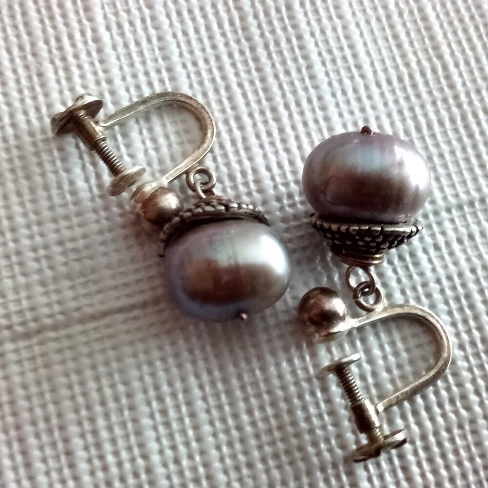 Earrings - Alana Leigh pearl and textured silver